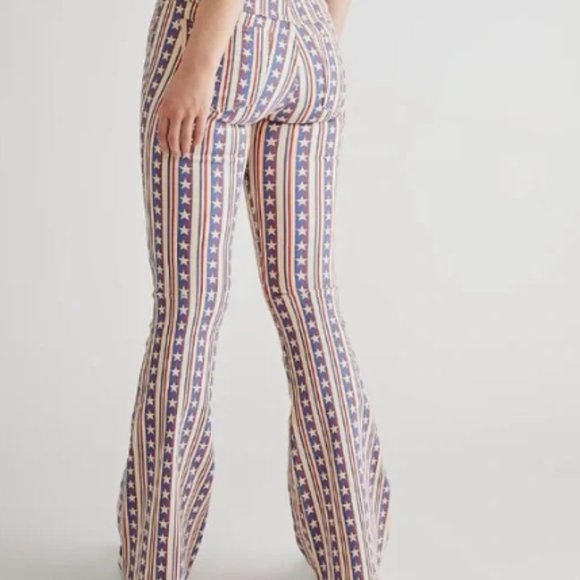 NWOT Free People Penny Boho Flare Jeans Stars & Stripes Red White Blue 30 10 - Picture 3 of 7